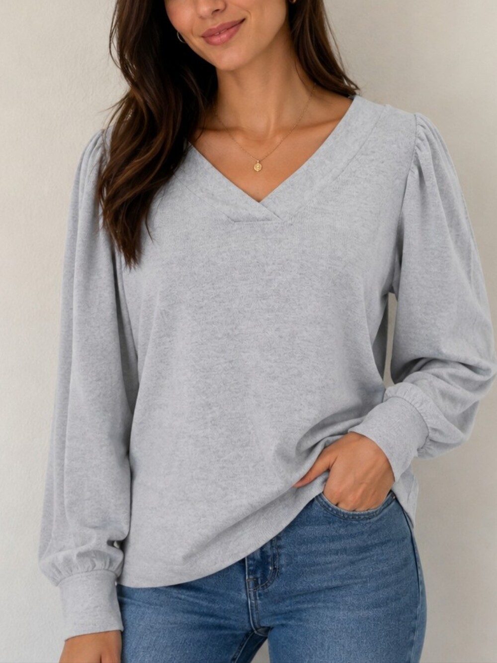 Soft LOFT Light Gray V-Neck Pullover Sweater